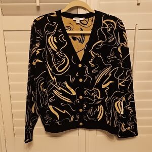 Abstract Patterned Black and Gold Women's Sweater